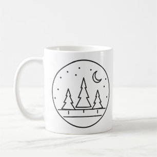 Snowy Pine Trees Winter Night Line Art Coffee Mug