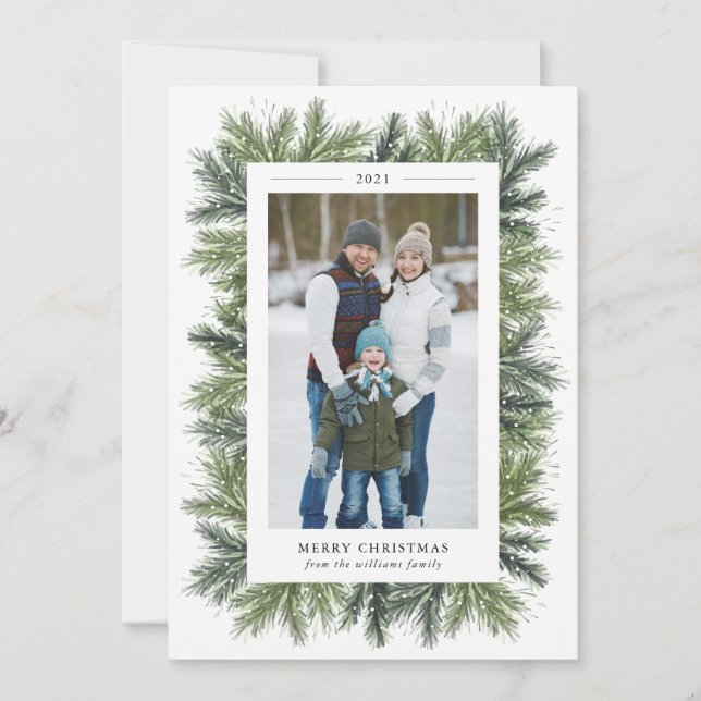 Snowy Pines Christmas Photo Card (Front)