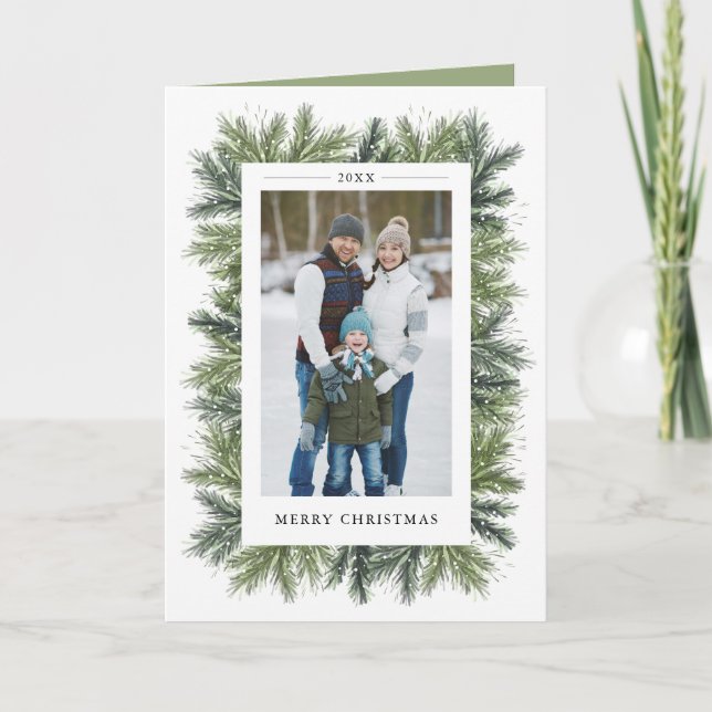 Snowy Pines Christmas Photo Greeting Card (Front)
