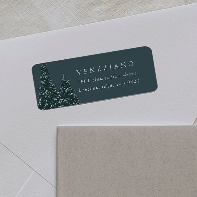 Snowy Pines Evergreen Tree Holiday Return Address (Creator Uploaded)