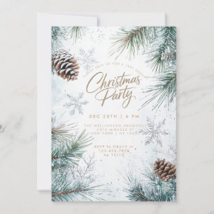Snowy Pines Pinecones Snowflakes Christmas Invitation