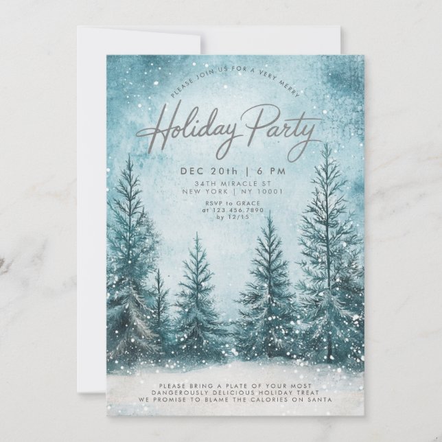 Snowy Pines Snow Christmas Tree Winter Holiday Invitation (Front)