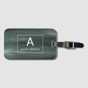 Snowy Pines Watercolor   Monogram Luggage Tag