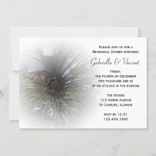 Snowy Pines Winter Wedding Rehearsal Dinner Invitation