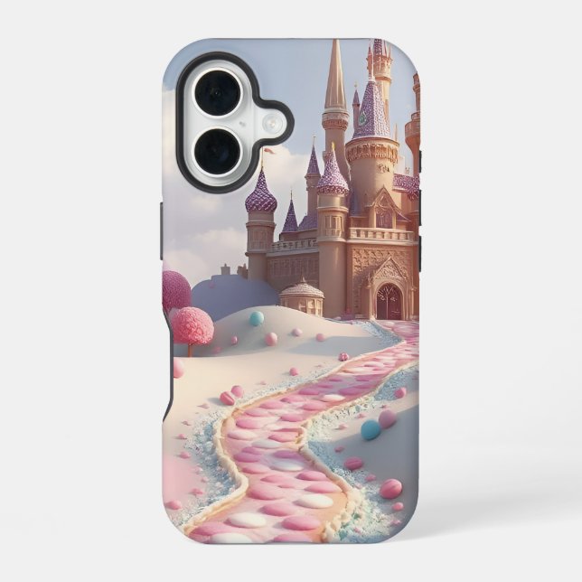 Snowy Pink Candyland Fairy Castle iPhone 16 Case (Back)
