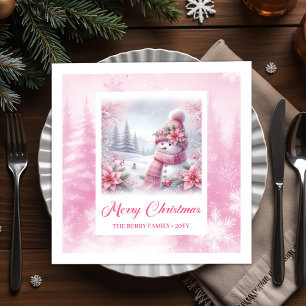 Snowy Pinkmas Christmas Scene Napkins Kids Holiday