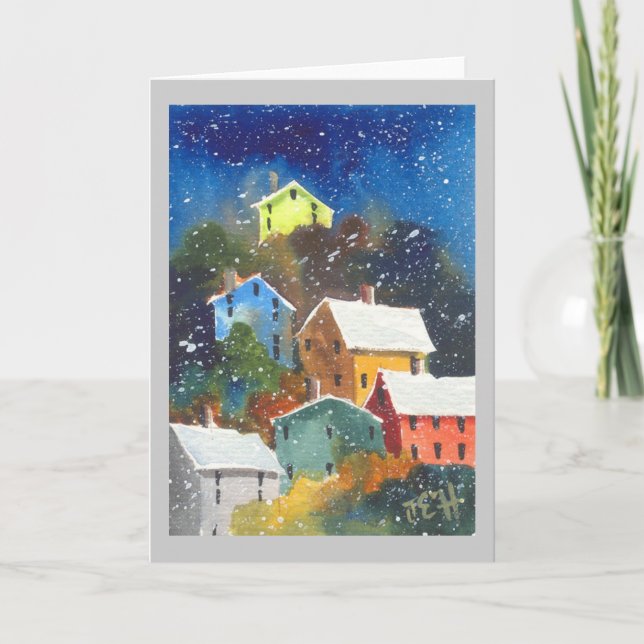 Snowy Pittsburgh Hillside Houses Card (Front)