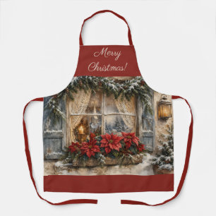 Snowy Poinsettia Christmas Window Apron