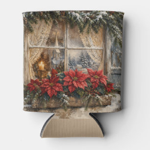 Snowy Poinsettia Christmas Window Can Cooler