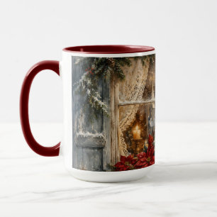 Snowy Poinsettia Christmas Window Mug