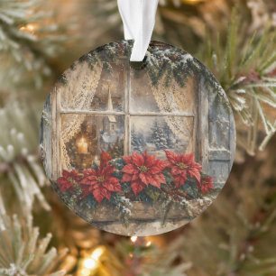 Snowy Poinsettia Christmas Window Ornament