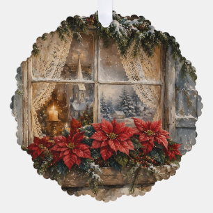 Snowy Poinsettia Christmas Window Tree Decoration Card