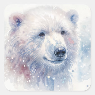Snowy Polar Bear Watercolor Square Sticker