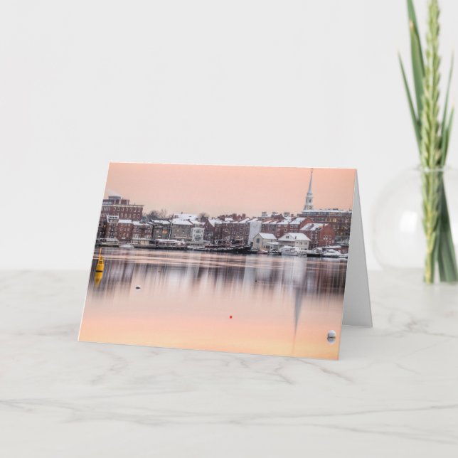 Snowy Portsmouth, NH Waterfront Holiday Card (Front)