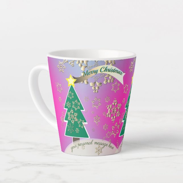 Snowy Purple Bronze Christmas Tree Scene  Latte Mug (Left Angle)