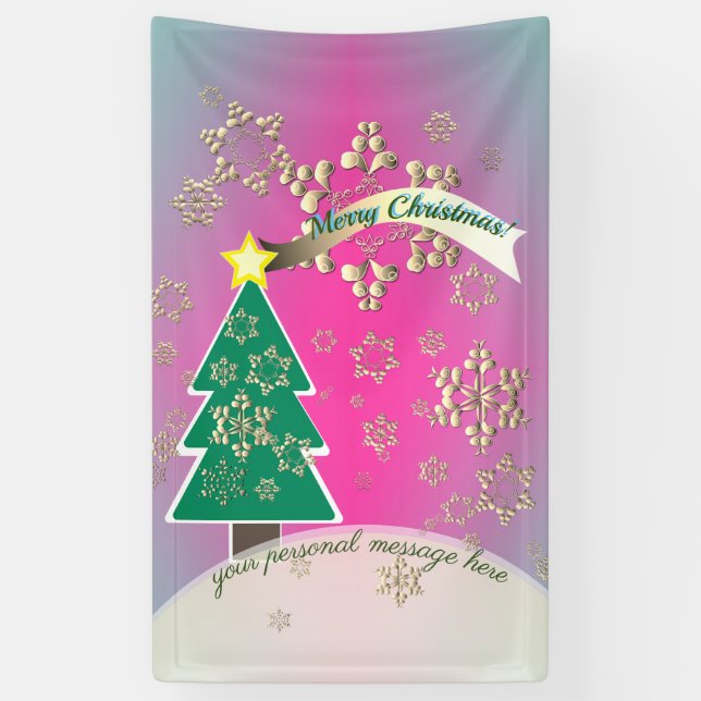 Snowy Purple Christmas Tree Scene Banner (Vertical)