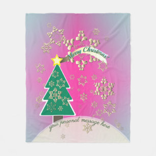Snowy Purple Christmas Tree Scene Fleece Blanket