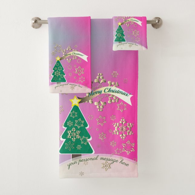 Snowy Purple Christmas Tree SceneTowel Bath Towel Set (Insitu)