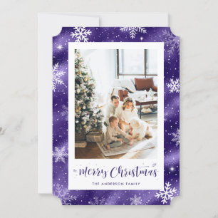 Snowy Purple Foil Photo Merry Christmas Cards