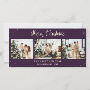 Snowy Purple Merry Christmas Photo Holiday Card