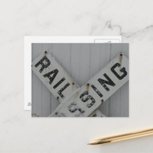 Snowy Rail Crossing Sign Postcard