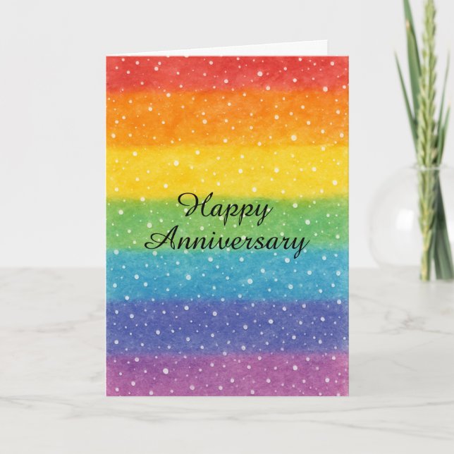 Snowy Rainbow Pride Anniversary LGBTQ+ Celebration Card (Front)