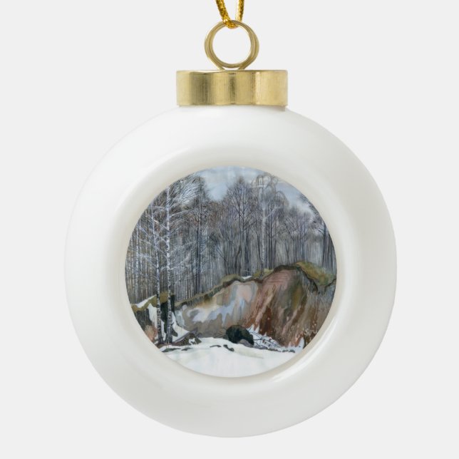 Snowy ravine ceramic ball christmas ornament (Front)