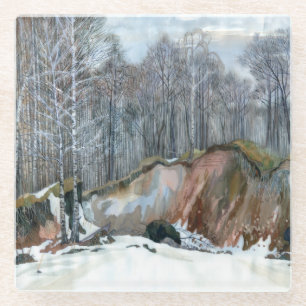 Snowy ravine glass coaster