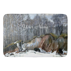 Snowy ravine  painting  watercolor bath mat