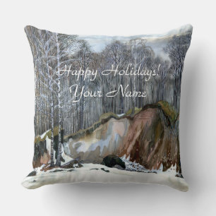 Snowy ravine  painting  watercolor cushion