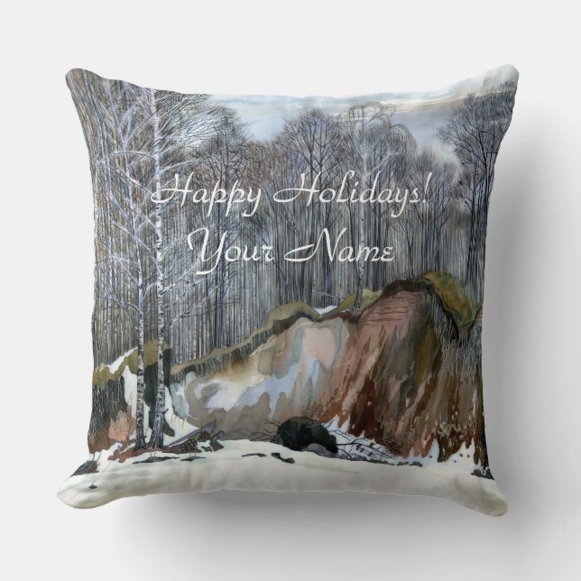 Snowy ravine  painting  watercolor cushion (Front)