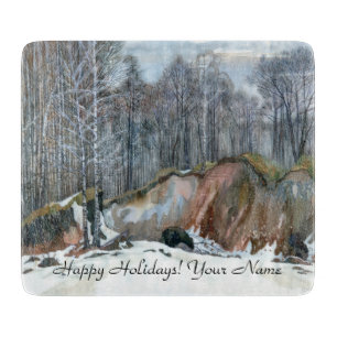 Snowy ravine  painting  watercolor  cutting board
