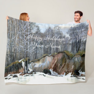 Snowy ravine  painting  watercolor fleece blanket