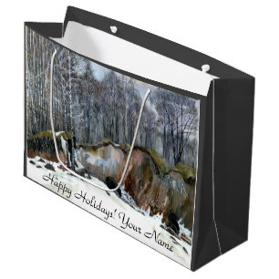 Snowy ravine  painting  watercolor large gift bag