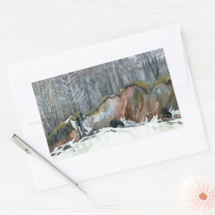 Snowy ravine  painting  watercolor on silk rectangular sticker