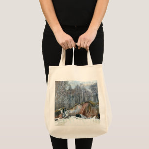 Snowy ravine painting watercolor on silk tote bag