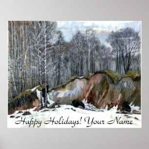 Snowy ravine painting watercolor poster