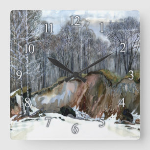 Snowy ravine  painting  watercolor square wall clock
