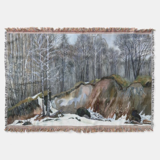 Snowy ravine  painting  watercolor throw blanket (Front)