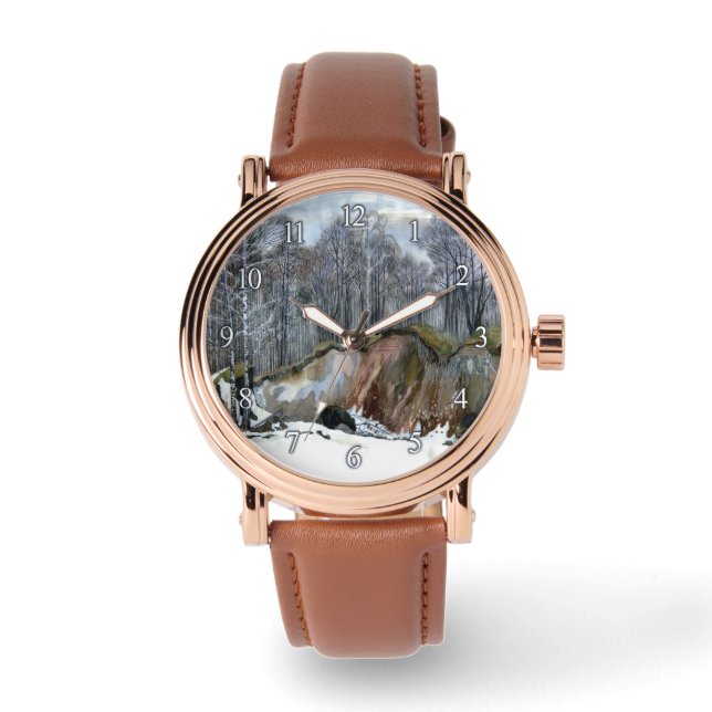 Snowy ravine  painting  watercolor watch (Front)