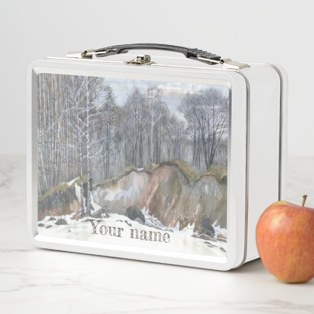 Snowy ravine watercolor metal lunch box (In Situ)
