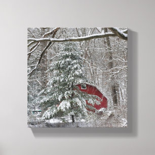 Snowy Red Barn Canvas Print
