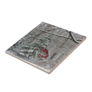 Snowy Red Barn Tile