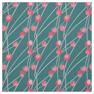 Snowy Red Berries on Dark Green Fabric