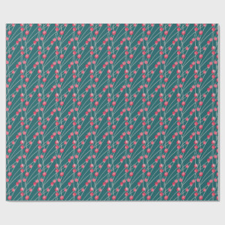Snowy Red Berries on Dark Green Wrapping Paper
