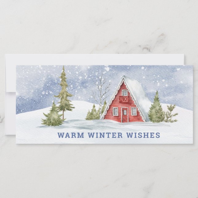 Snowy Red Cabin | Warm Winter Wishes (Front)