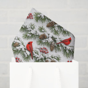 Snowy Red Cardinal Evergreen Winter Tissue Paper