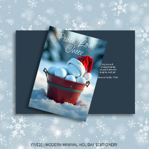 Snowy Red Christmas Golf Ball Bucket Holiday Card