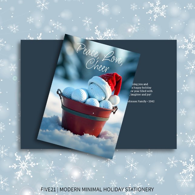 Snowy Red Christmas Golf Ball Bucket Holiday Card (Creator Uploaded)