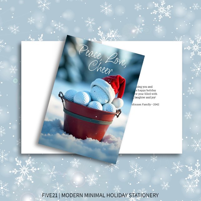Snowy Red Christmas Golf Ball Bucket Holiday Card (Creator Uploaded)